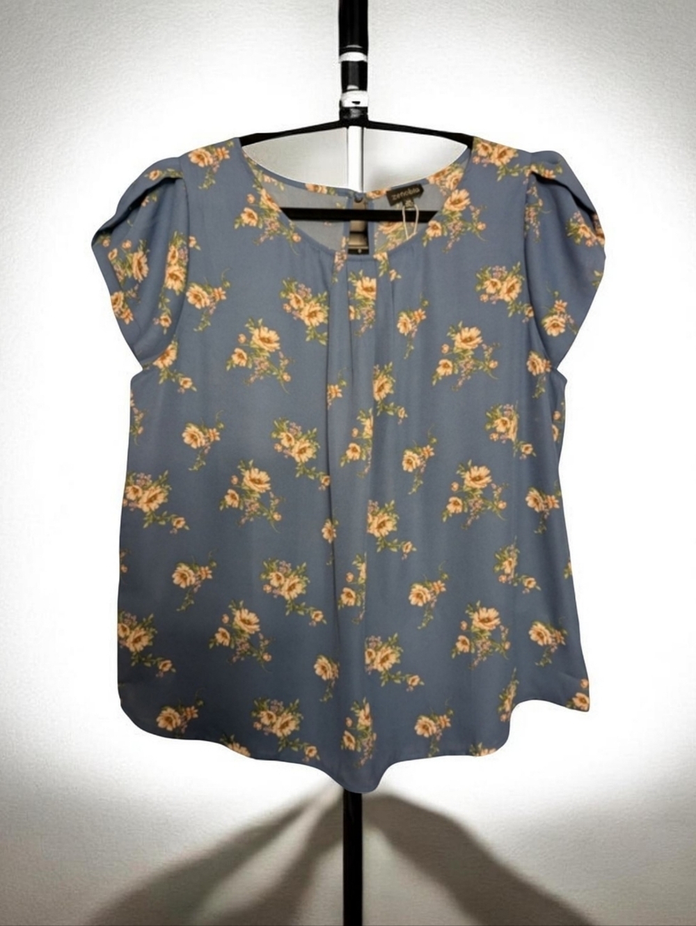 Zenobia Blue Floral Tulip Sleeve Blouse Tag 2X, Fits XL Best
